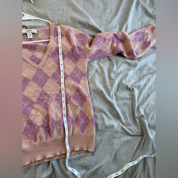 Pringle Of Scotland 100% Cashmere Pink Argyle Crew Neck Sweater Women S Preppy - Picture 7 of 8